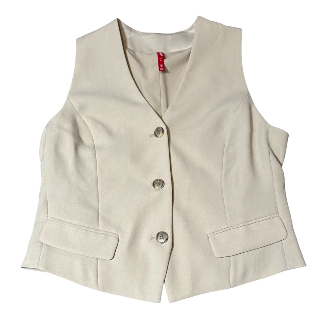 SPANX Tan 3 Button CareFree Crepe Vest Women’s Size Small Faux Pockets